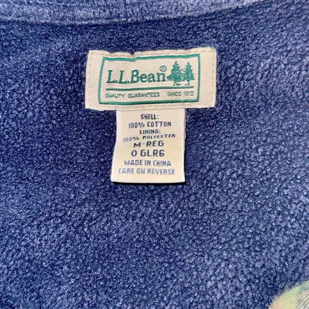 LL Bean Fleece Lined Flannel Shirt Mens Medium Green Plaid Button Up Jacket